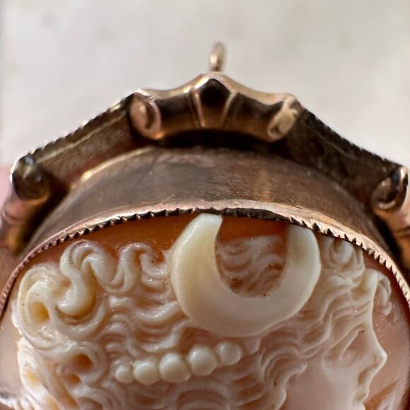 Antique Highly Detailed Shell Carved Cameo Brooch - Picture 7 of 12
